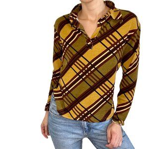 Retro/Vintage V-Neck Collared Cotton Long-Sleeved 70's Shirt